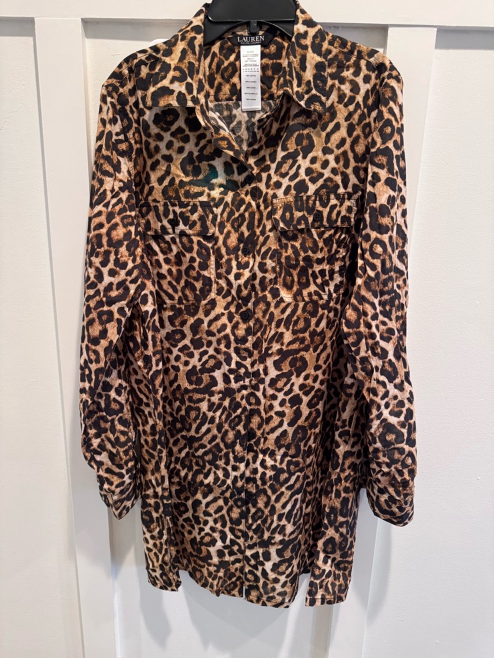 Lauren Ralph Lauren Leopard Print Cotton Button-Down Coverup Small